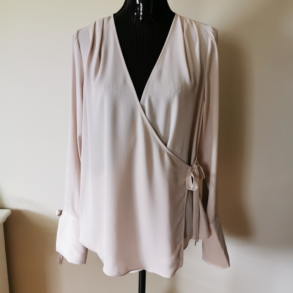 Trouve Nude Crossover Tie Blouse Size Medium